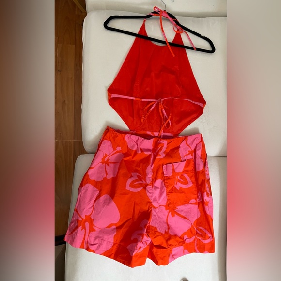 NWOT Staud Printed Halter Neck Georgia Rent The Runway Romper Pink Red Size 10 - Picture 8 of 16